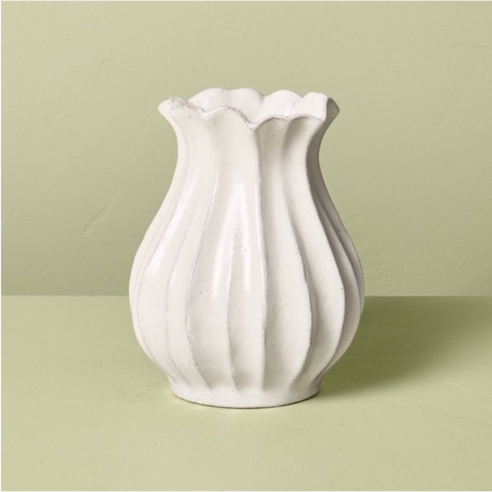 9” Pleated Ceramic Rustic Vase Sour Cream - Hearth & Hand™ with Magnolia